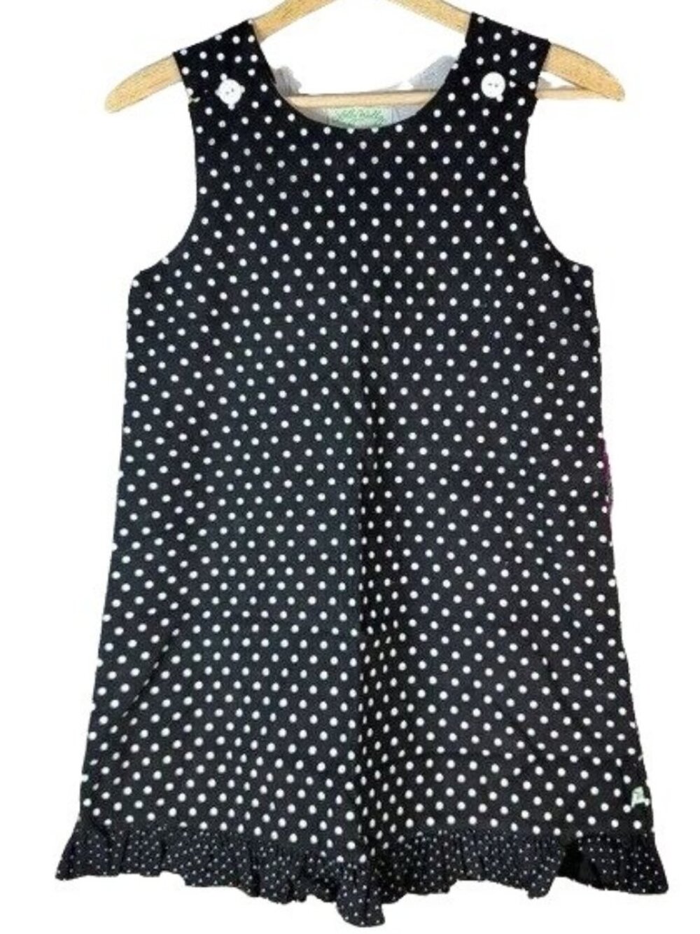 Lolly Wolly Doodle Dots Dress Black White Size 10 Ruffle Sleeveless Cotton NEW